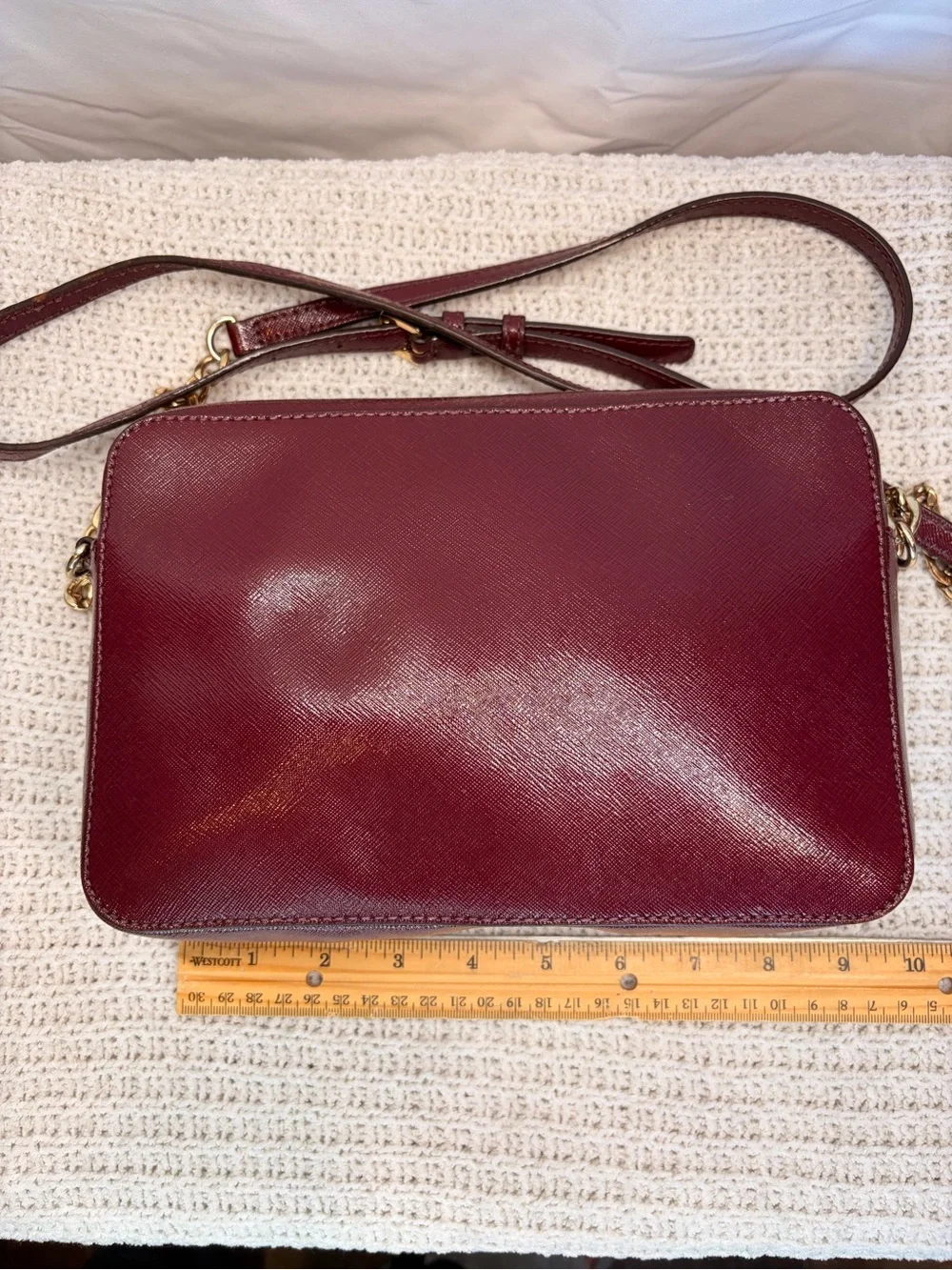 Michael Kors Wine Leather Crossbody with Gold-Tone Chain Strap
